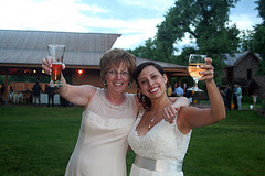 Two women celebrating